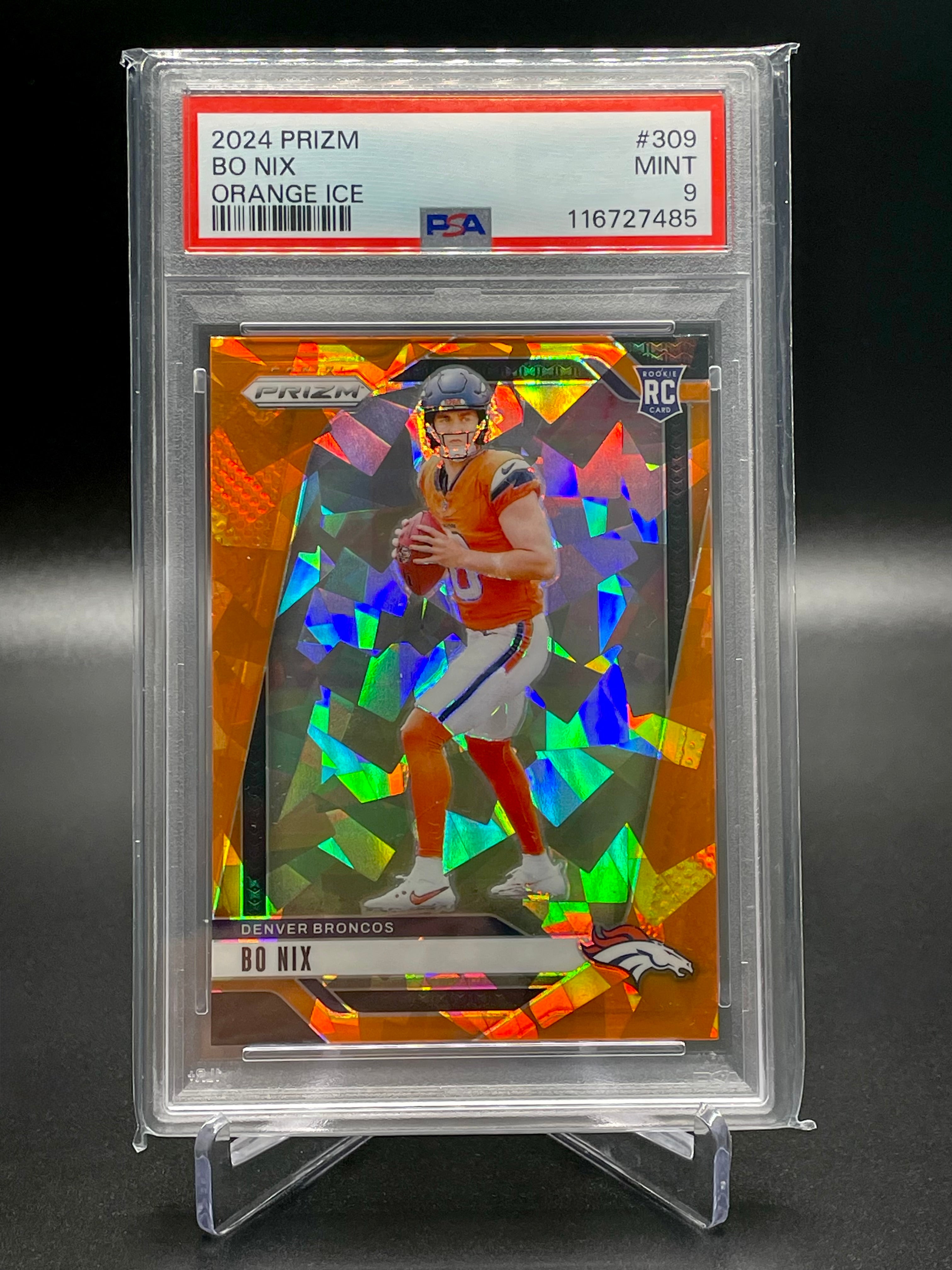 Bo Nix - 2024 Panini Prizm - Orange Ice - PSA 9