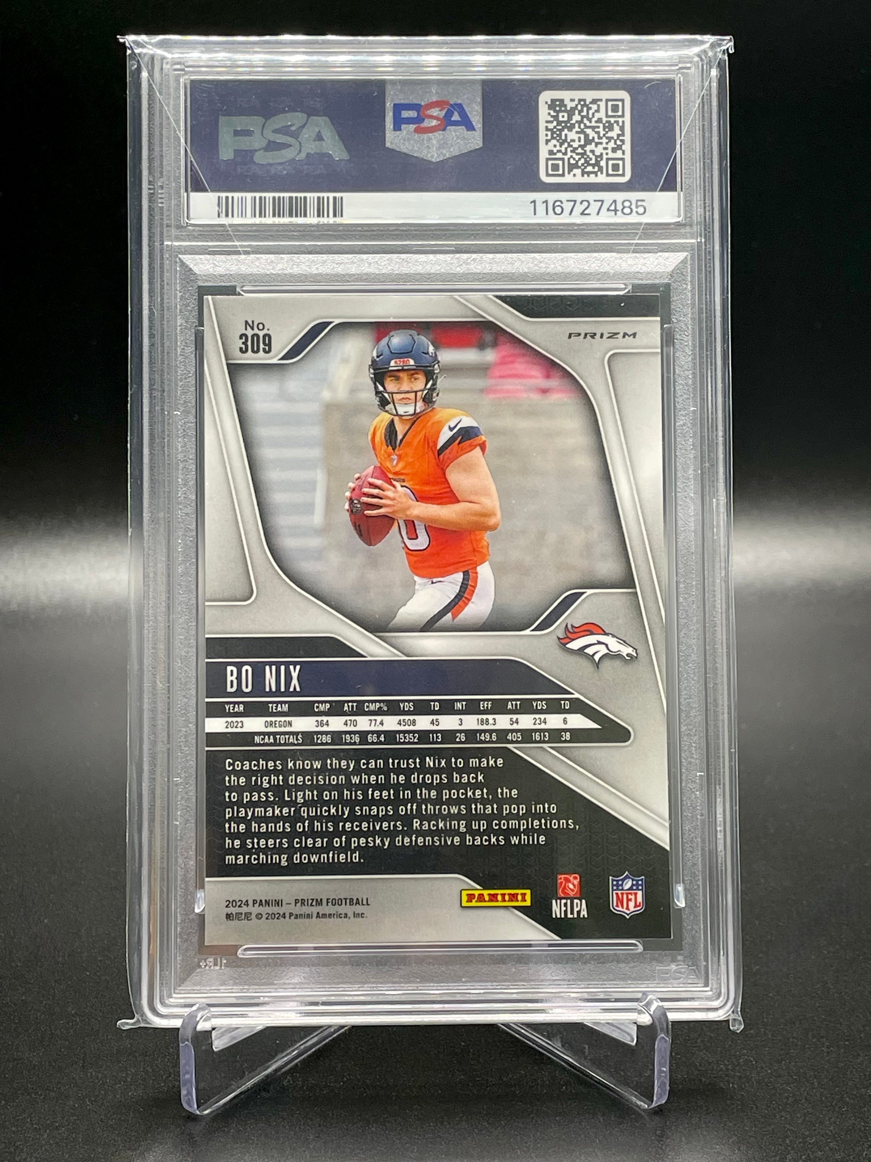 Bo Nix - 2024 Panini Prizm - Orange Ice - PSA 9