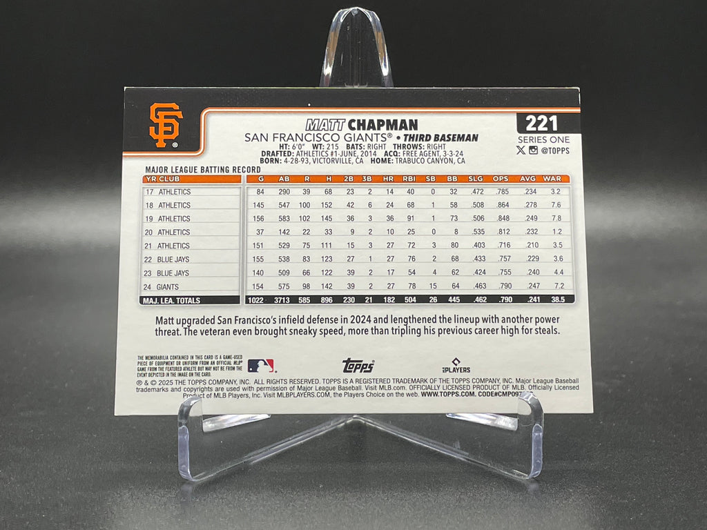 Matt Chapman - 2025 Topps Series 1 - Orange Foil Relic /25