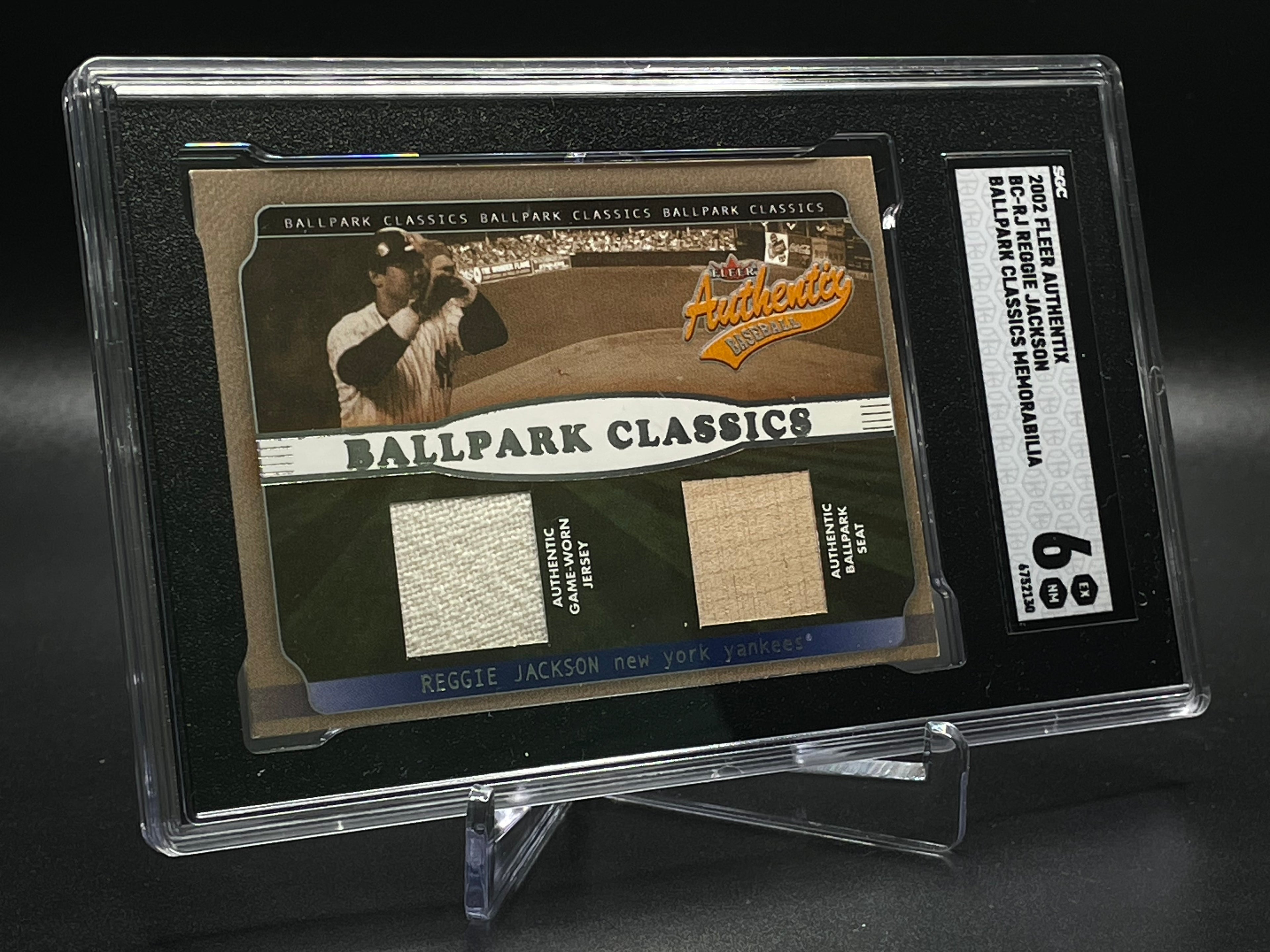 Reggie Jackson - 2002 Fleer Authentix - Ballpark Classics Memorabilia - SGC 6